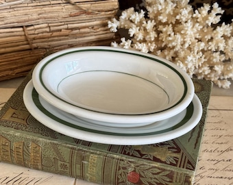 2 Vintage Pieces of Restaurant Ware Dishes / Mayer / China / Bowl / Gren Stripe