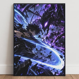 Sung Jinwoo Shadow Battle Poster, Solo Leveling Wall Art, Anime Print, Dark Fantasy