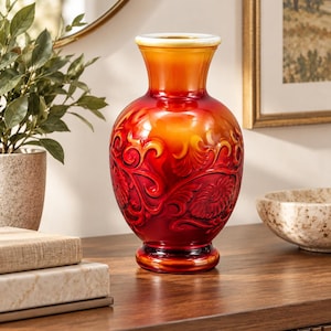 Red Fenton Glass Vase - Etsy