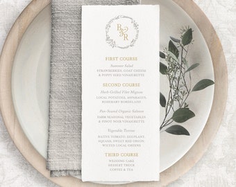 Wedding Menu Template, Wedding Menu Template Download, Editable Wedding Menu, Wedding Menu Cards, Wedding Menu Template With Monogram