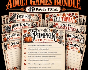 Halloween Adult Games Bundle, 49 Printable Party Activities, Trivia, Word Puzzles, Emoji Challenges, Drinking Fun, Instant PDF Download