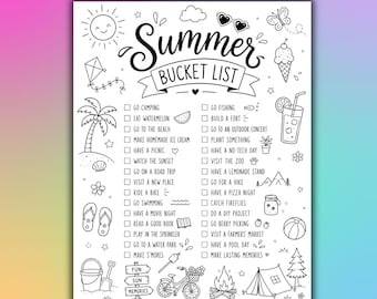 Summer Bucket Printable Template Kids Family Activities Checklist Instant PDF Download Prefilled and Blank
