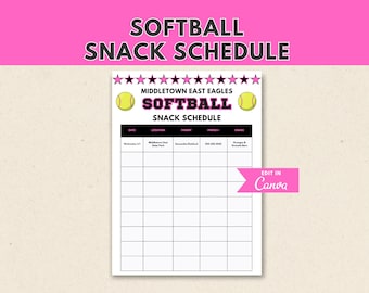 Softball Snack Schedule Template | Editable Team Sign Up (Digital Download)