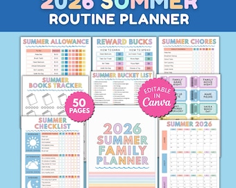 Summer Planner Printable Editable 2026 Kids Family Schedule Chore Charts Checklist Reward Bucks Bucket List Canva Digital Download