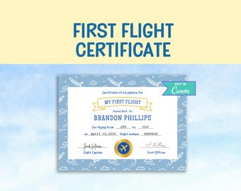 First Flight Certificate for Kids: Airplane Travel Keepsake (Digital Print)