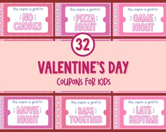 Printable Kids Valentine's Day Coupons, Valentine's Day Coupon Book, Kids Valentine's Day Gift, Love Coupons, Personalized Coupon Book