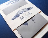 Navy Invitations, Blue and Grey Wedding Invitations, Vintage Invitation, Blue Wedding Invitations, Monogram Wedding Invitation