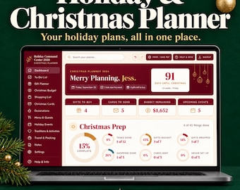 Christmas Planner, Family Command Center, Digital Download, Interactive HTML, Christmas Organizer, Holiday Budget, Gift List, Holiday Travel