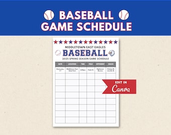 Editable Baseball Game Schedule Template, Game Day Planner (Canva Digital Download)