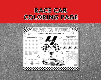 Race Car Birthday Coloring Page | Editable Activity Sheet (Digital Download)