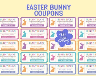 Easter Bunny Coupons Printable, Kids Easter Basket Stuffers for Kids, Easter Gift Idea, Digital Download, Easter Egg Coupons, Easter Games