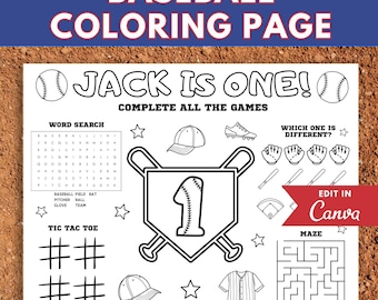Baseball 1st Birthday Coloring Page: Rookie of the Year (Digital Download)