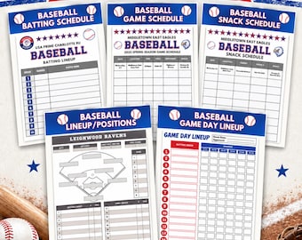 Editable Baseball Team Bundle, Canva Lineup Planner, Batting Order Chart, Game Schedule, Snack Signup, Player Positions