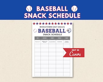 Baseball Snack Schedule Printable | Editable Team Snack Sign Up | Baseball Coach Mom Gift | Canva | Digital Download | Sports Snack List