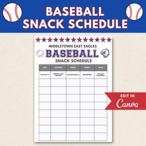 Baseball Snack-Anmeldevorlage, bearbeitbares Meldeblatt für Tball, Spieltag-Snacks, Team Mom Organizer, sofortiger Download