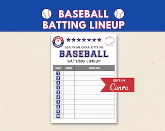 Baseball Batting Lineup Template | Editable Youth Baseball Coach (Digital Download)