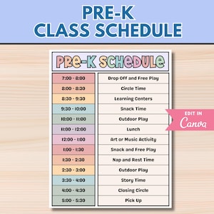 Pre-K Daycare Daily Schedule, Editable Daily Routine for Kids, Printable Homeschool Template, Childcare Daily Planner, Pre-K Class Schedule