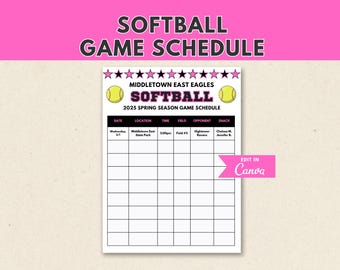 Softball Spiel Spielplan Vorlage | Bearbeitbarer Teamplaner (Digitaler Download)