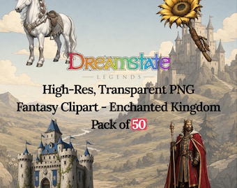Images clipart médiévales fantastiques, 50 PNG transparents pour Cricut