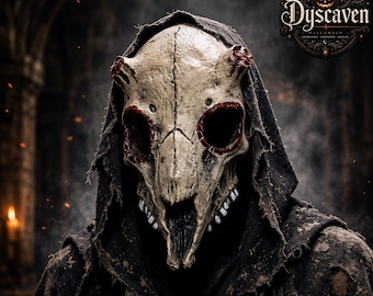 Maschera a forma di teschio animale con muso lungo, maschera gotica completa in osso per Halloween, cosplay horror, LARP e festival.