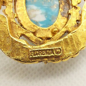 Vintage FLORENZA Faux Turquoise Cabochon Heraldic Goldtone Brooch image 9