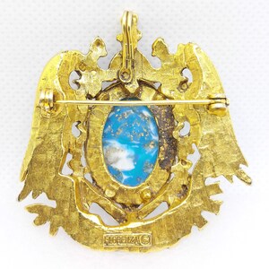 Vintage FLORENZA Faux Turquoise Cabochon Heraldic Goldtone Brooch image 8