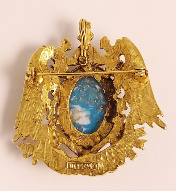 Vintage FLORENZA Faux Turquoise Cabochon Heraldic… - image 7