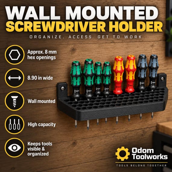 Wall Mounted Screwdriver Holder | Garage Workshop Screwdriver Rack