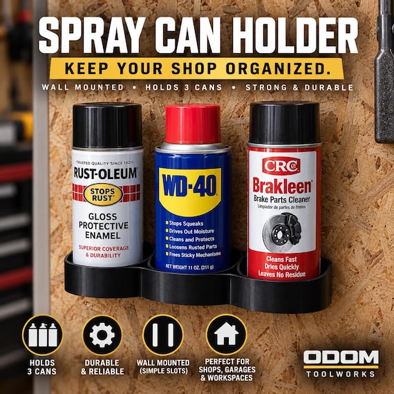 3-Can Wall Mount Spray Can Holder | Durable PETG Organizer for Garage, Workshop