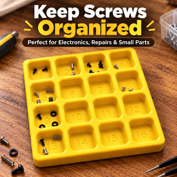 Small 16 Compartment Screw Sorting Tray | Numbered Parts Organizer | Electronics Repair Screw Holder