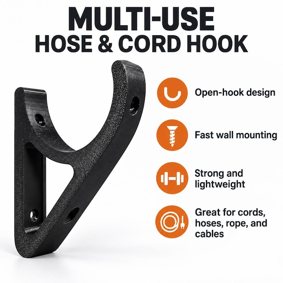 Multi-Use Hose & Cord Hook | Open-Design Wall Mount Organizer (3D Printed)