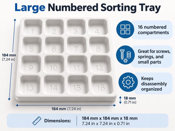 Large 16 Compartment Screw Sorting Tray | Numbered Parts Organizer