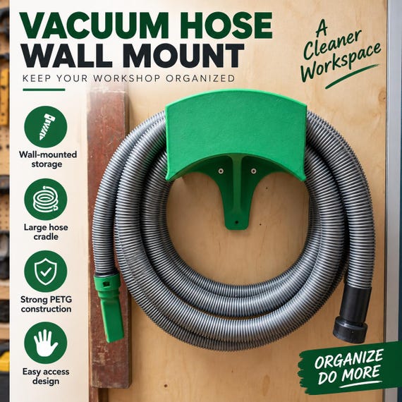 Wall-Mount Vacuum Hose Holder | Shop Vac Storage Organizer (PETG)