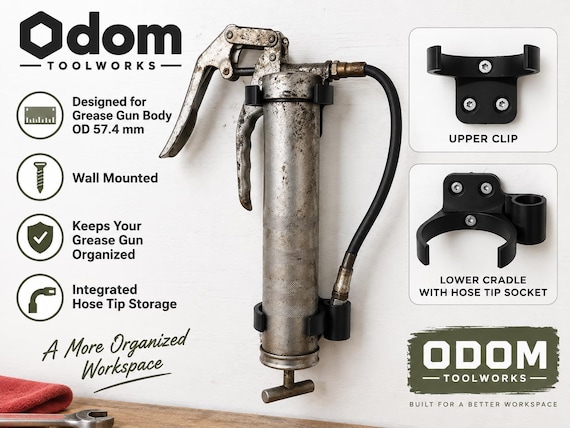 Grease Gun Holder | Wall Mounted Grease Gun Organizer with Hose Tip Storage