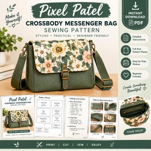 Crossbody Messenger Bag Sewing Pattern PDF,