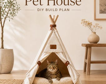 Plan de tipi pour chat à faire soi-même, patron de couture pour tente pour animaux, maison en bois pour chat et lit douillet pour chat (PDF)