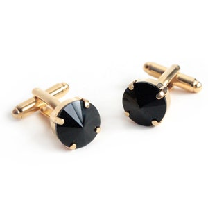 Swarovski Rivoli Round Cut Cuff Links in Jet Black