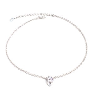 Teardrop Swarovski Crystal and Silver Choker Necklace with Adjustable Chain