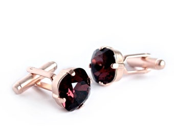 Swarovski Crystal Cushion Cut Cuff Links in Burgundy and Rose Gold