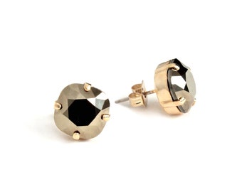 Swarovski Crystal Cushion Cut Stud Earrings in Light Metallic Gold 10mm