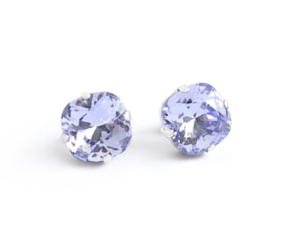 Swarovski Crystal Cushion Cut Stud Earrings in Provence Lavender 12mm