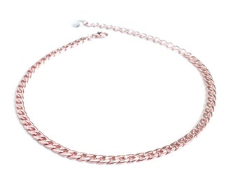 Rose Gold Link Choker Necklace with Adjustable Chain and Swarovski Crystal Detail