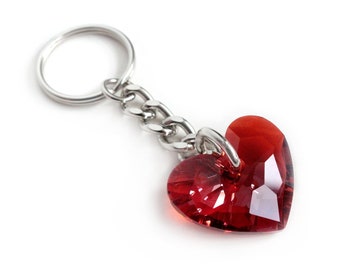 Crystal Heart Keychain in Red Magma