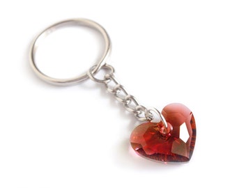 Small Swarovski Crystal Heart Keychain in Red Magma