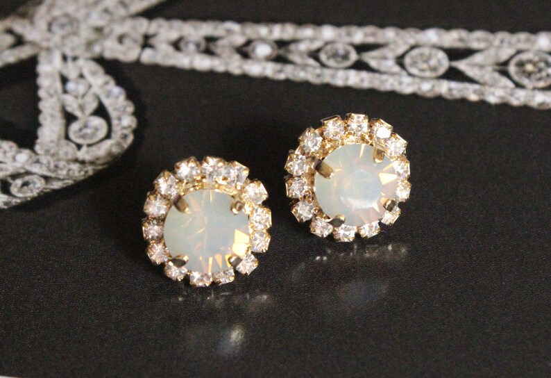 Swarovksi Crystal Halo Stud Earrings in Grey Opal and Clear Cyrstal image 3