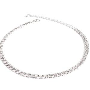 Silver Link Choker Necklace with Adjustable Chain and Swarovski Crystal Detail