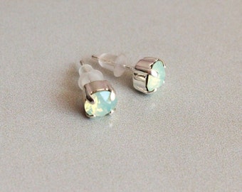 Small Swarovksi Crystal Stud Earrings in Chrysolite Opal-- Choose Gold or SIlver Finish