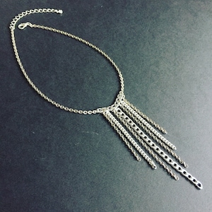 Silver Fringe Bib Chain Necklace
