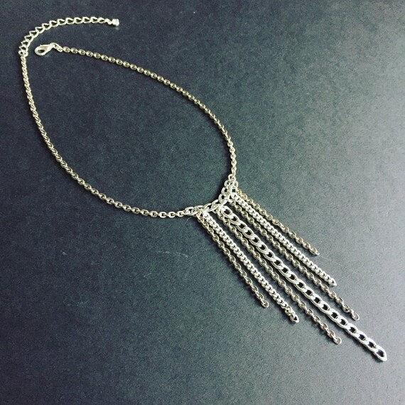 Silver Fringe Bib Chain Necklace - Etsy 