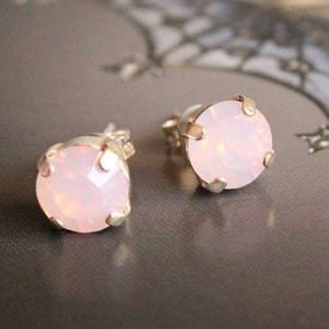 Swarovksi Crystal Stud Earrings in Rosewater Opal Choose Gold or SIlver Finish image 2